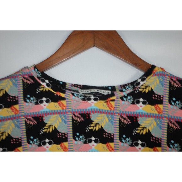 Alice & Olivia Delaina Stace Face Long Sleeve Crop Top All Ocer Print Multi M - Picture 6 of 12